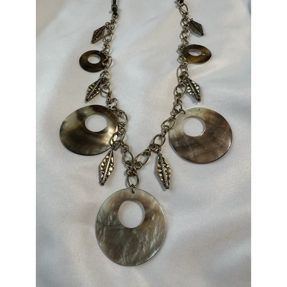 Mother Of Pearl Disc Women's Necklace Boho Artisan Rustic Chic Earthy